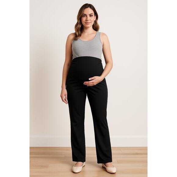 Liz Lange Maternity Black Stretch Dress Pants Medium Bootcut Over Belly Panel - Picture 1 of 10